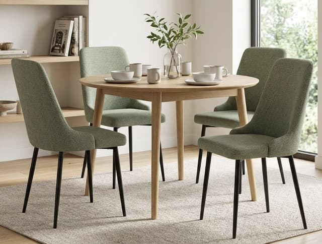 Linen Upholstered Dining Chair Black Metal Legs — Dining Room