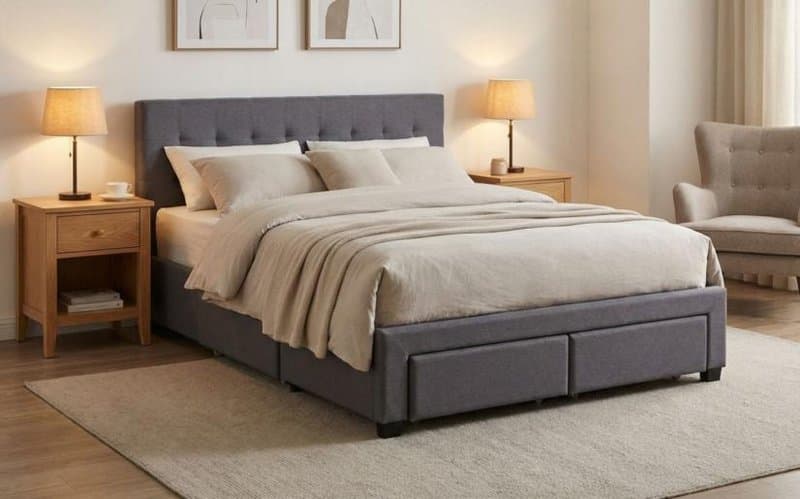 Upholstered Tufted Storage Drawers Bed