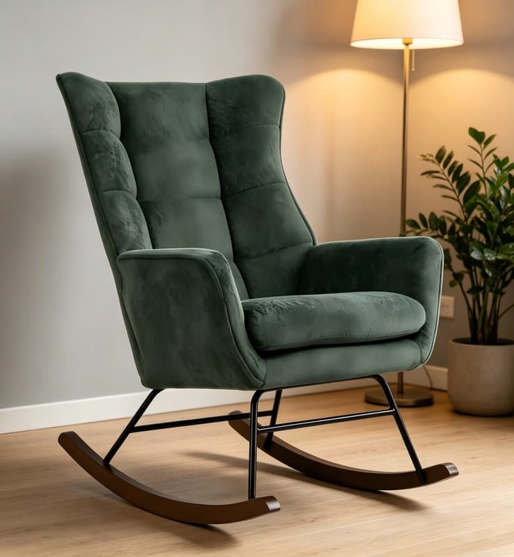 Wooden Frame Upholstered Rocking Armchair Natural — Living Room