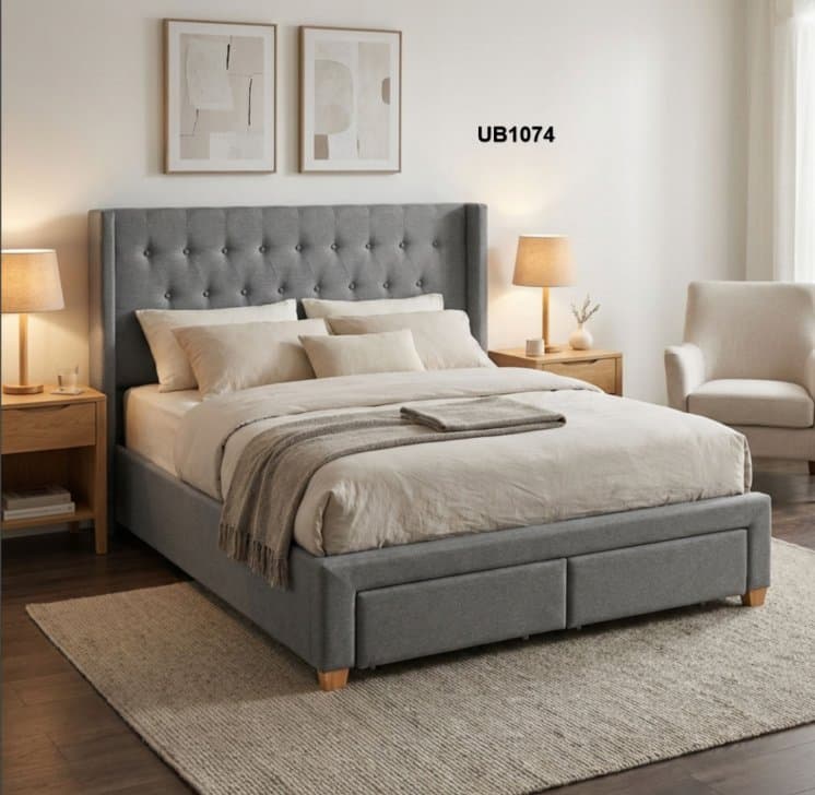 Wingback Tufted Storage Bed Storage Drawers Bed — Bedroom