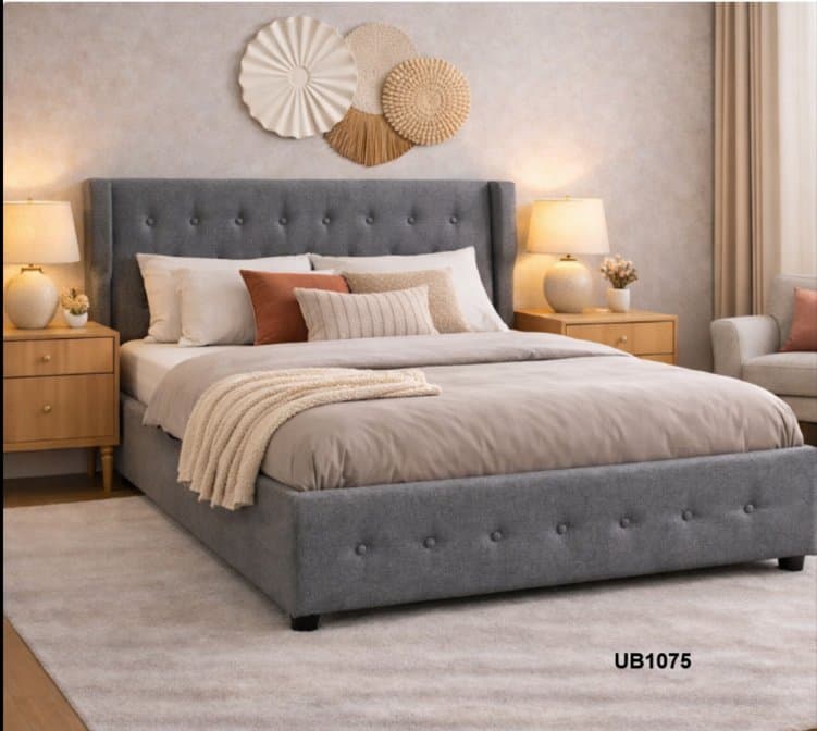 Upholstered Wingback Tufted Bed Gas Lifting Bed — Bedroom