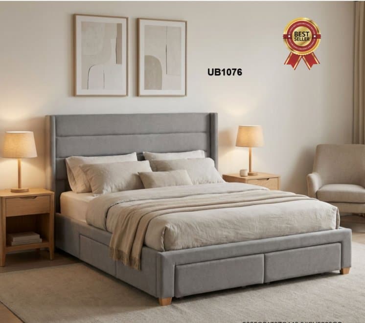 Upholstered Winged Storage Bed Storage Drawers Bed — Bedroom
