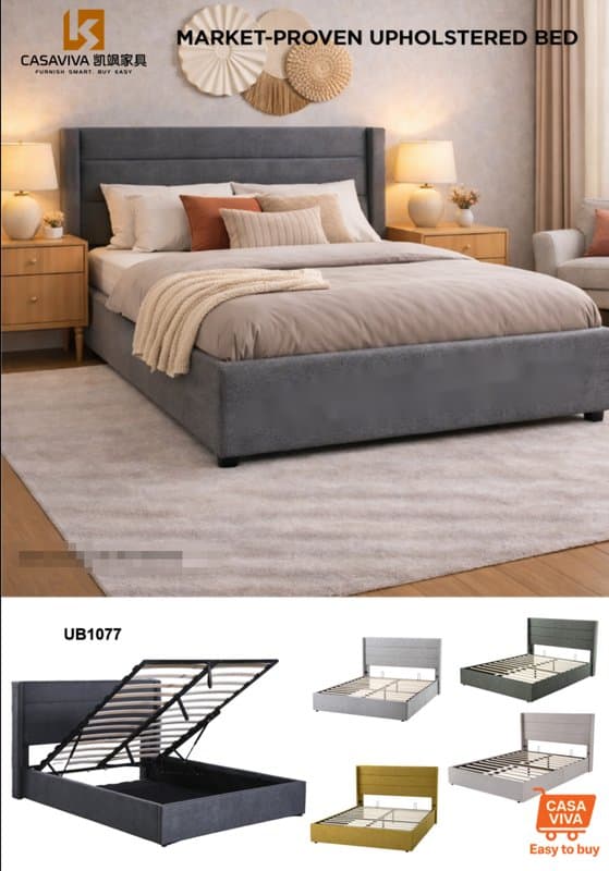 Upholstered Panel Headboard Bed Gas Lifting Bed — Bedroom