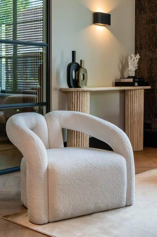 Boucle Upholstered Curved Armchair — Living Room
