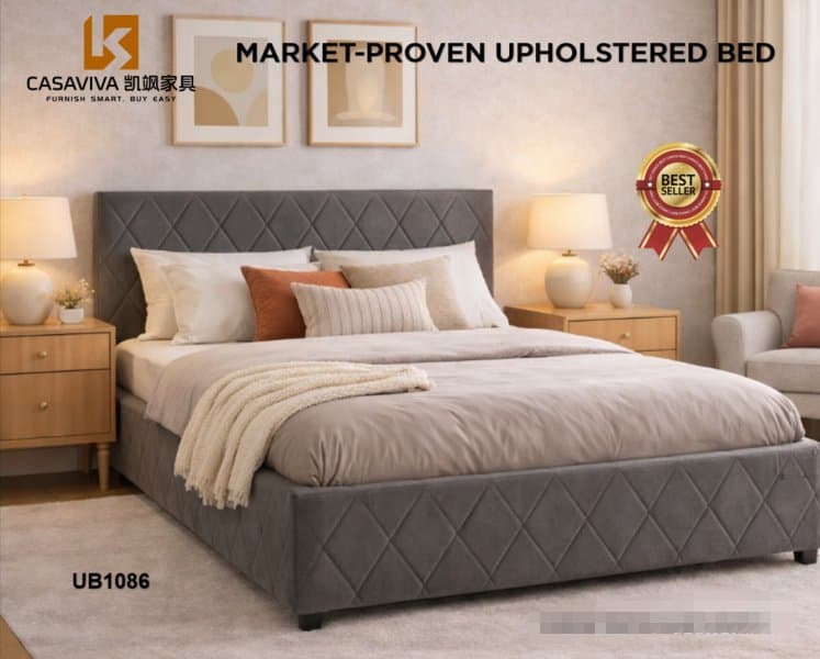 Diamond Tufted Upholstered Bed Gas Lifting Bed — Bedroom