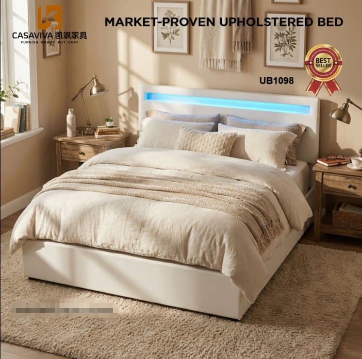 Modern Upholstered LED Bed Gas Lifting Bed — Bedroom